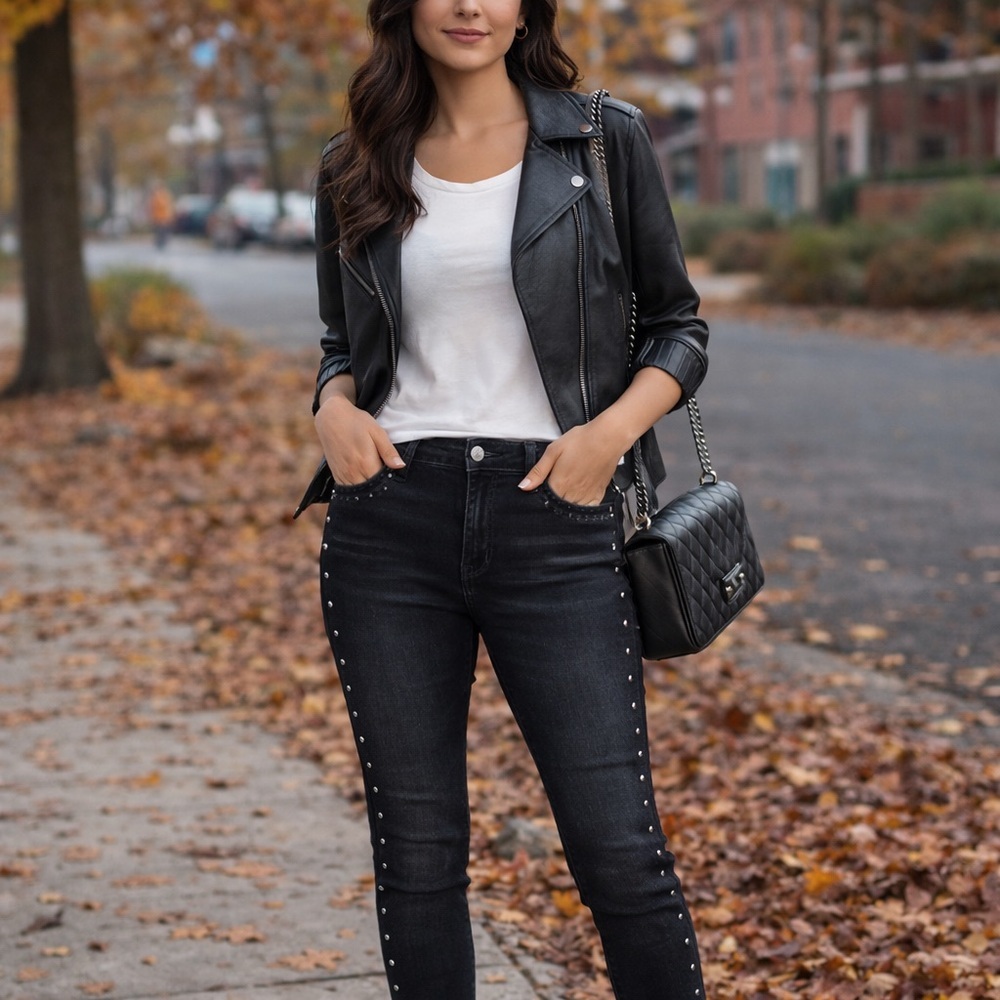 INC Denim Black High Rise Skinny Jeans Stud Detail Size 14 NWT